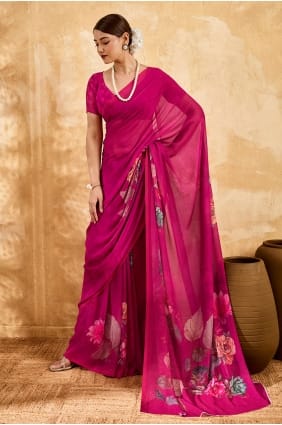 Printed Georgette Pink Saree with Blouse SR29963