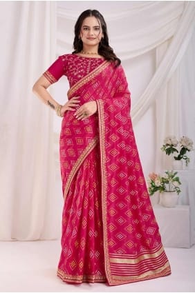 Pink Saree in Printed Silk SR28191