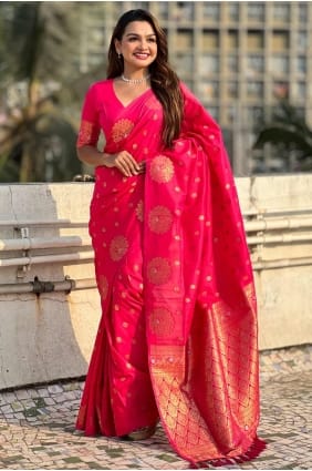 Pink Saree in Silk with Weaving SR28267