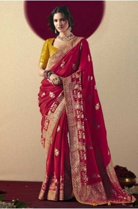 Pink Saree in Weaving Bemberg SR28863