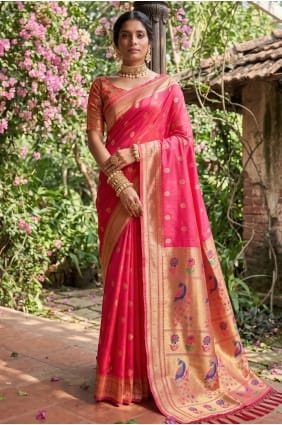 Silk Weaving Pink Saree with Blouse SR30001