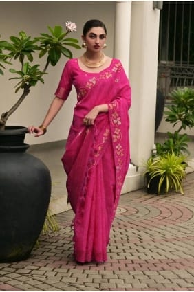 Pink Linen Saree with Zari SR29604
