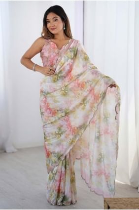 Pink Saree with Digital print Chiffon SR28495