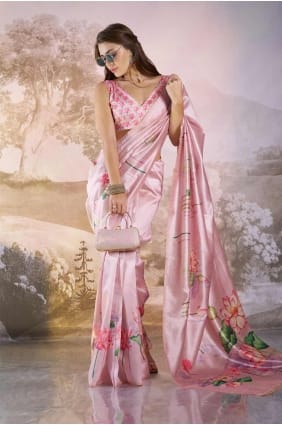 Pink Saree with Printed lace Georgette SR28157