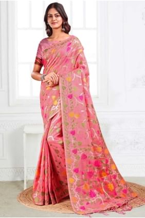High-Quality Saree in Pink Linen with Weaving SR28671