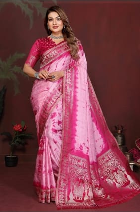 Pink Zari Satin Saree for Festive Occasions SR29856
