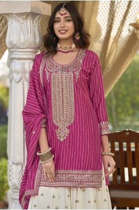 Pink Sharara Suit in Embroidered Chiffon SS1284