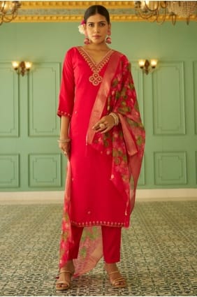 Embroidered Silk Pink Salwar Kameez with Dupatta SK156082