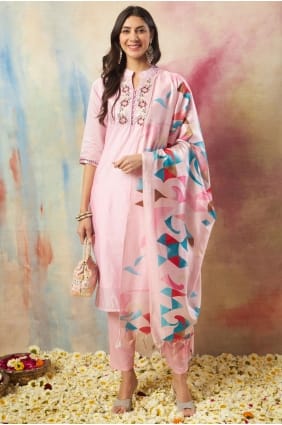 Embroidered Silk Pink Salwar Kameez with Dupatta SK15818