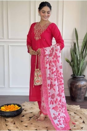 Pink Straight Pant Suit in Embroidered Viscose SK155108