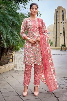 Pink Straight Suit in Digital print Cotton SK155425