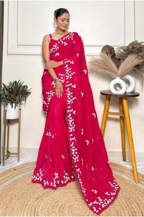 Pink Thread Crepe Saree SR28596