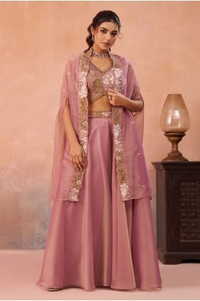 Tissue Palazzo Suit in Pink with Embroidered PZ4506