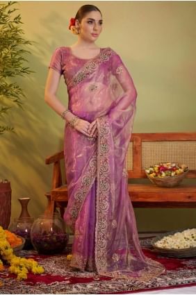 Pink Tissue Saree with Embroidered SR28239