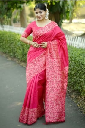 Weaving Saree in Pink Handloom silk SR29108