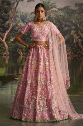 Lehenga Choli in Pink Soft net with Weaving LC8644