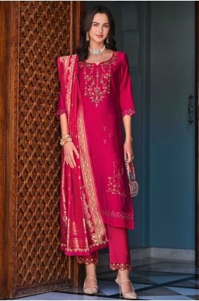 Viscose Salwar Kameez in Pink with Weaving SK155813