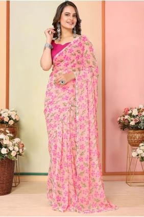 Pink Printed Georgette Saree SR28484