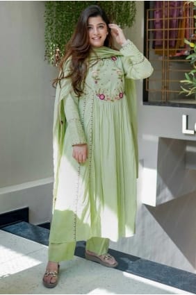 Embroidered Chanderi Salwar Kameez in Pista SK155867