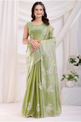 Pista Embroidered Saree in Jam satin SR28174
