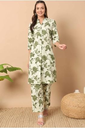 Pista green Printed Cotton Kurti KTI2665