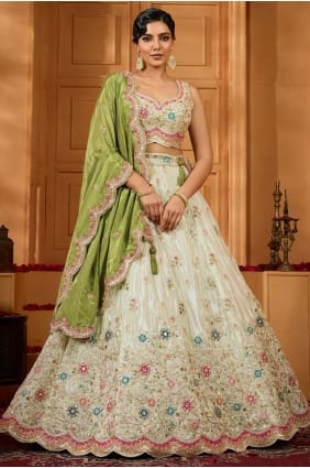 Pista Lehenga Choli with Embroidered Tissue LC8784