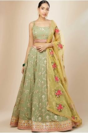 Pista Lehenga Choli in Georgette with Sequins LC8581