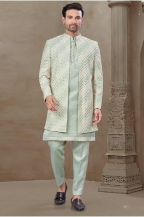Pista Men Kurta Pajama With Waistcoat in Silk with Printed KURR521