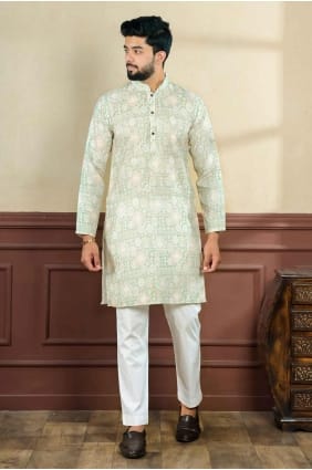 Pista Men Kurta with Digital print Linen KURR472