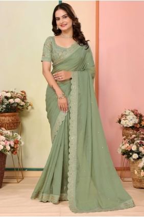 High-Quality Embroidered Saree in Pista Organza SR28687
