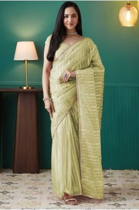 Elegant Pista Printed Saree in Organza SR28715