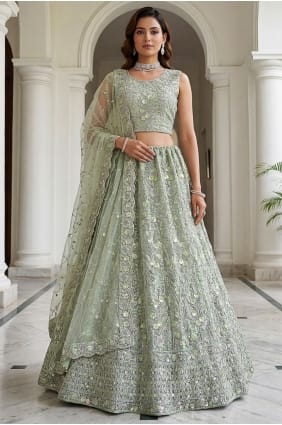 Pista Lehenga Choli with Thread Net LC9006