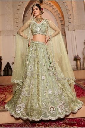Pista Tissue Embroidered Party Lehenga Choli with Dupatta LC8352