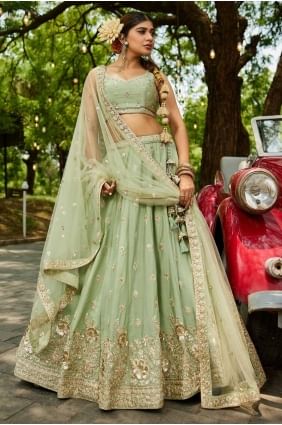 Pista Wedding Lehenga Choli with Embroidered Chiffon LC8495