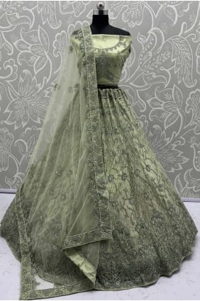 Pista Lehenga Choli with Zari Net LC8777