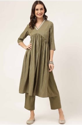 Plain Crepe Kurti in Olive green KTI2647