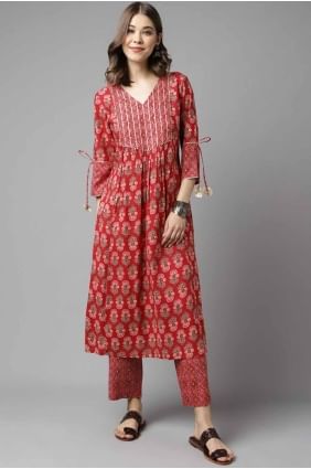 Plain Crepe Red Kurti KTI2649