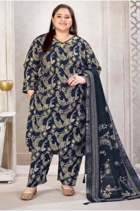 Printed Viscose Salwar Kameez in Navy blue SK15621