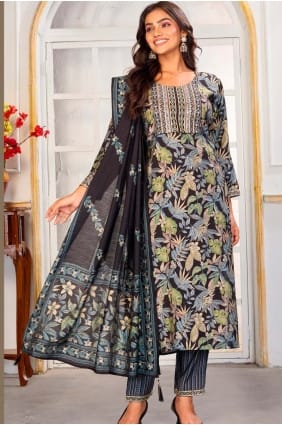 Printed Chanderi Salwar Kameez in Multicolor SK156136