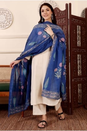 Off white Salwar Kameez in Printed Chanderi SK15795