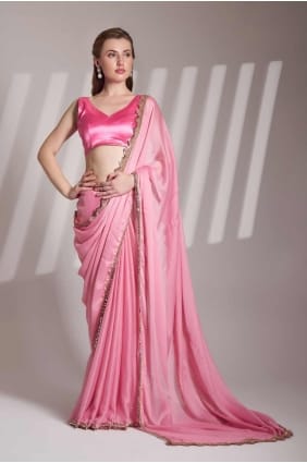 Printed Chiffon Pink Saree with Blouse SR28127