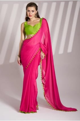 Printed Chiffon Saree in Pink with Blouse SR28128