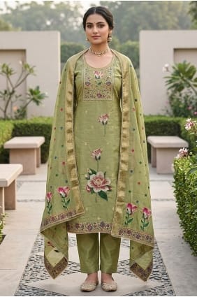 Green Printed Cotton Salwar Kameez SK15879