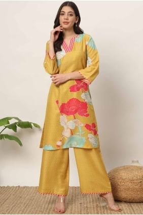 Printed Cotton Kurti in Yellow KTI2638
