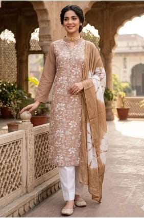 Salwar Kameez in Mouve Cotton with Printed SK15891