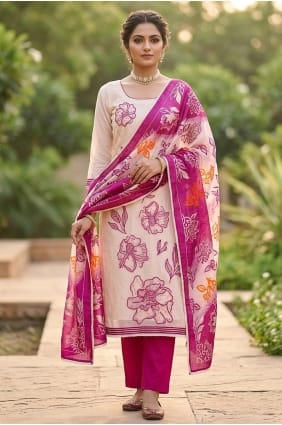 Salwar Kameez in Off white Cotton with Printed SK15884