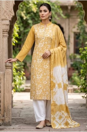 Mustard Salwar Kameez in Cotton with Printed SK15889