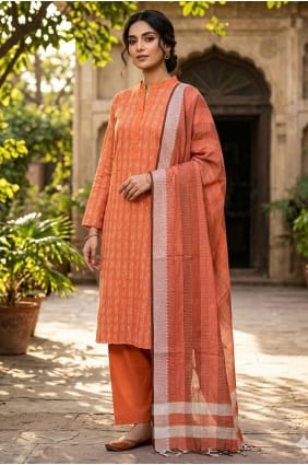Orange Salwar Kameez in Cotton with Printed SK15894