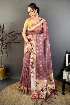 Mauve Saree in Printed Cotton SR30064