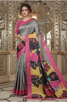 Pink Printed Crepe Saree SR29808